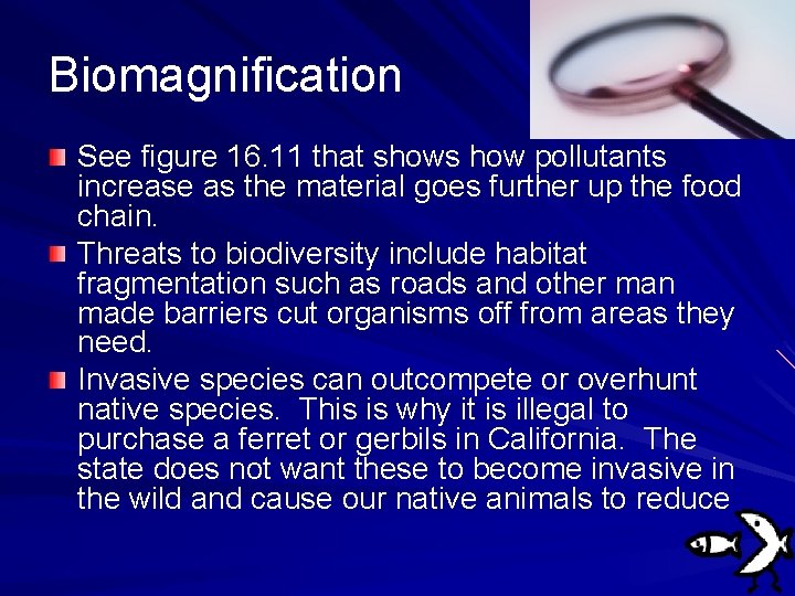 Biomagnification See figure 16. 11 that shows how pollutants increase as the material goes