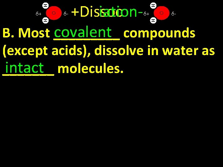 H H +Dissoc iationcovalent compounds B. Most _____ δ- δ+ O O δ+ δ-
