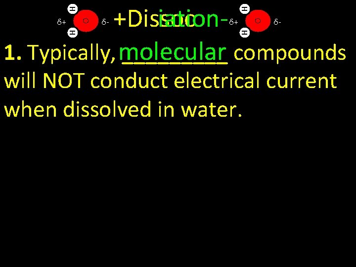 H H +Dissoc iation 1. Typically, molecular _____ compounds δ- δ+ O O δ+