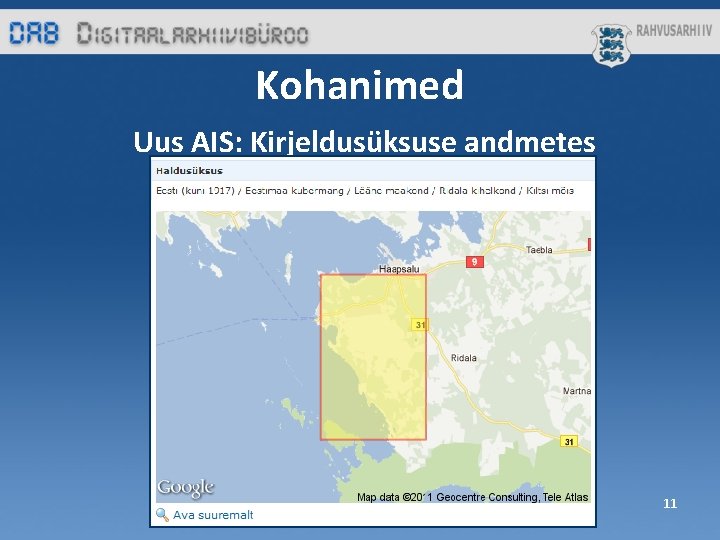 Kohanimed Uus AIS: Kirjeldusüksuse andmetes 11 