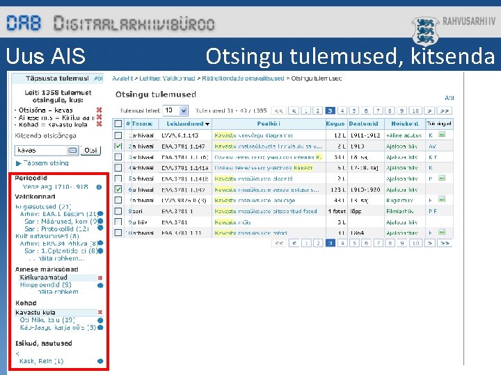 Uus AIS Otsingu tulemused, kitsenda 4 