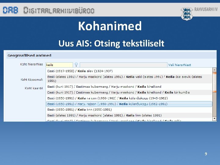 Kohanimed Uus AIS: Otsing tekstiliselt 9 