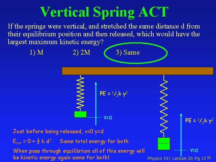 Vertical Spring ACT If the springs were vertical, and stretched the same distance d