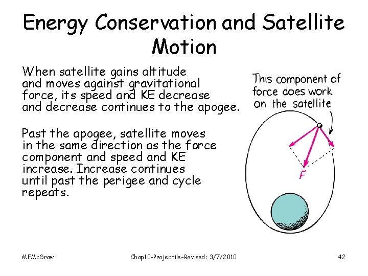 Energy Conservation and Satellite Motion When satellite gains altitude and moves against gravitational force,