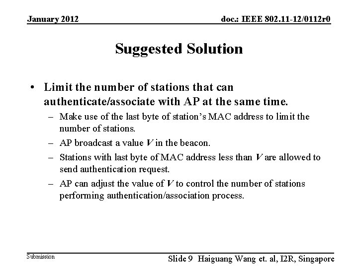 January 2012 doc. : IEEE 802. 11 -12/0112 r 0 Suggested Solution • Limit