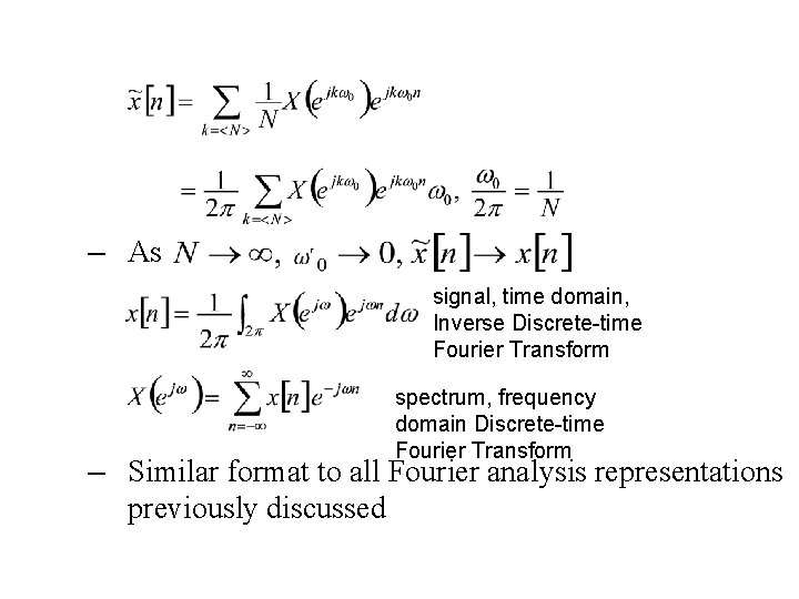 – As signal, time domain, Inverse Discrete-time Fourier Transform spectrum, frequency domain Discrete-time Fourier