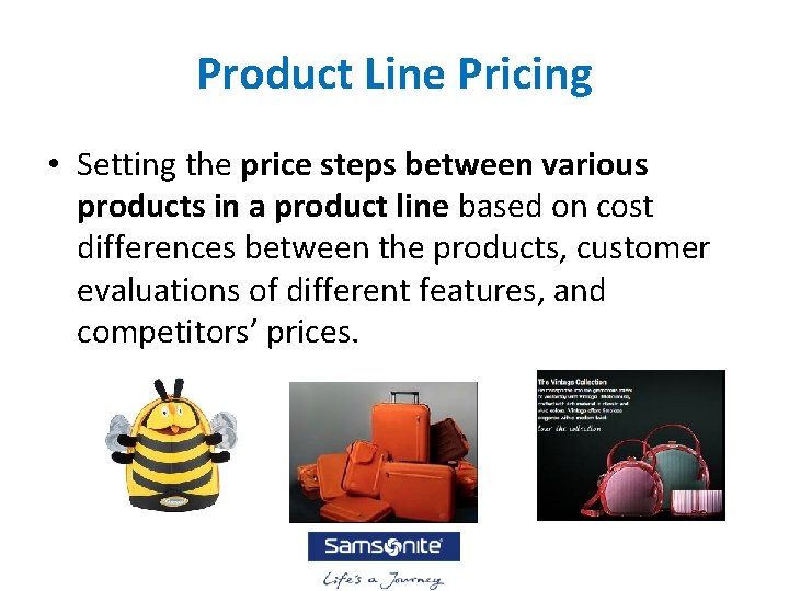 Product Line Pricing • Setting the price steps between various products in a product