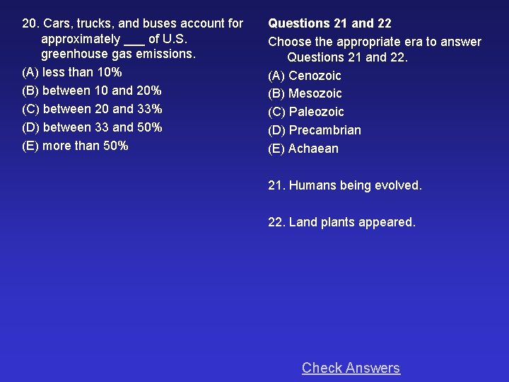 20. Cars, trucks, and buses account for approximately ___ of U. S. greenhouse gas