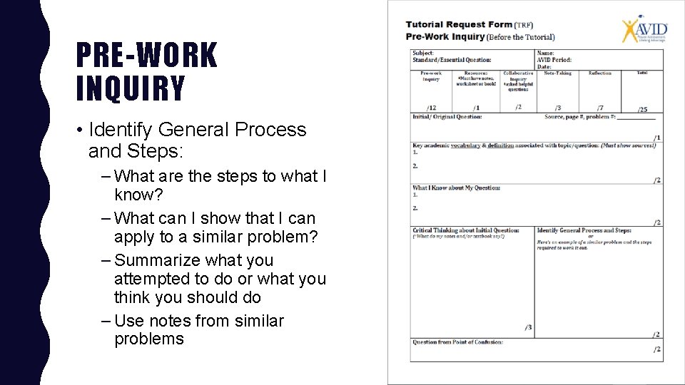 PRE-WORK INQUIRY • Identify General Process and Steps: – What are the steps to