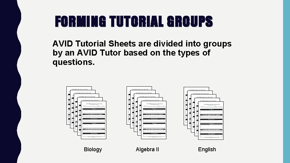 FORMING TUTORIAL GROUPS AVID Tutorial Sheets are divided into groups by an AVID Tutor