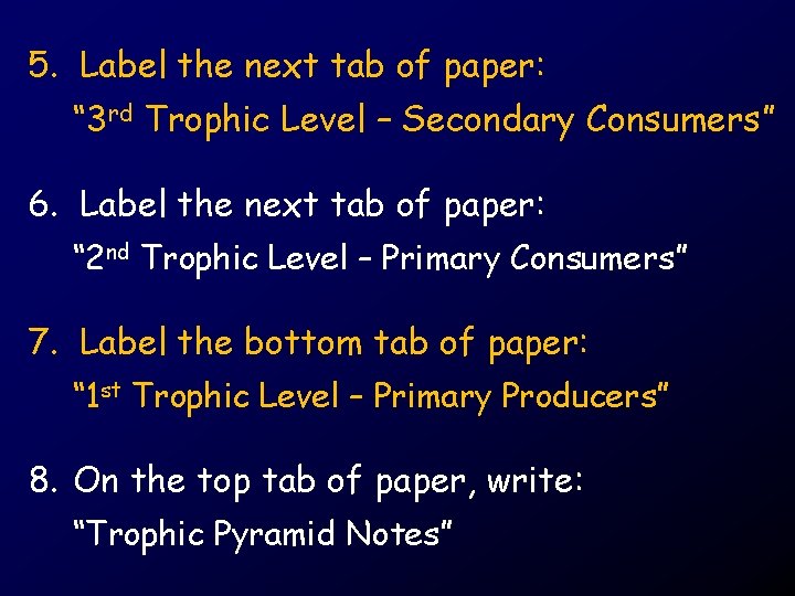 5. Label the next tab of paper: “ 3 rd Trophic Level – Secondary