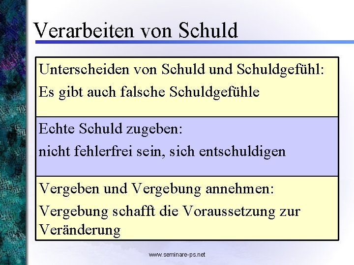 Verarbeiten von Schuld Unterscheiden von Schuld und Schuldgefühl: Es gibt auch falsche Schuldgefühle Echte