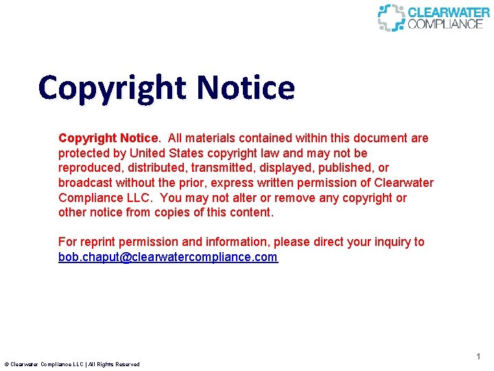 Copyright Notice. All materials contained within this document are protected by United States copyright