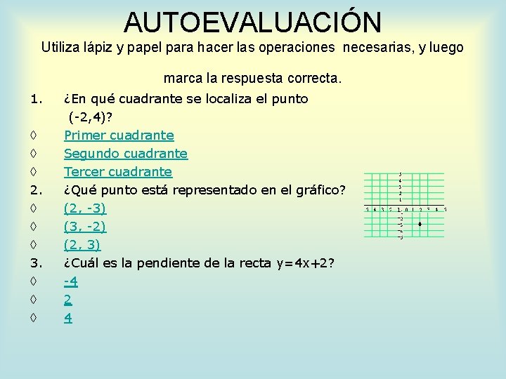 AUTOEVALUACIÓN Utiliza lápiz y papel para hacer las operaciones necesarias, y luego marca la