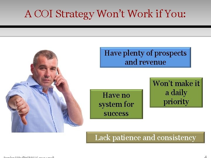 A COI Strategy Won’t Work if You: Have plenty of prospects and revenue Have