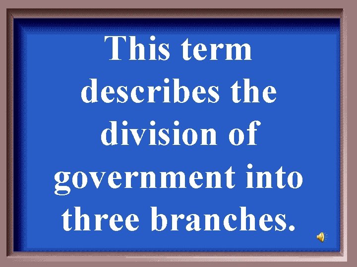 This term describes the division of government into three branches. 