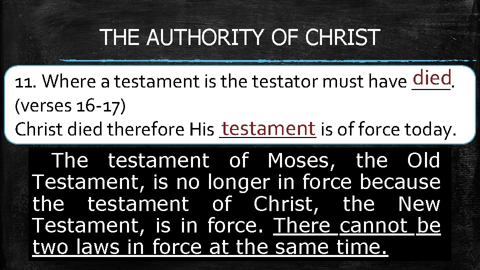 THE AUTHORITY OF CHRIST died 11. Where a testament is the testator must have