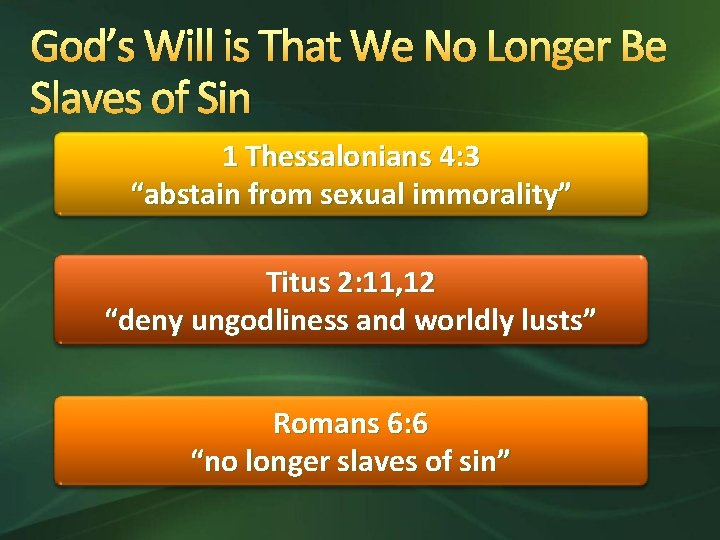 God’s Will is That We No Longer Be Slaves of Sin 1 Thessalonians 4: