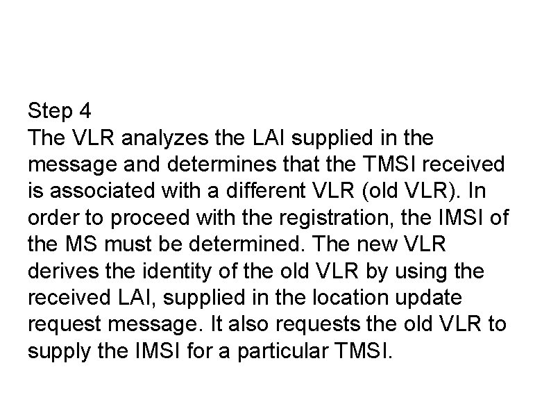 Step 4 The VLR analyzes the LAI supplied in the message and determines that