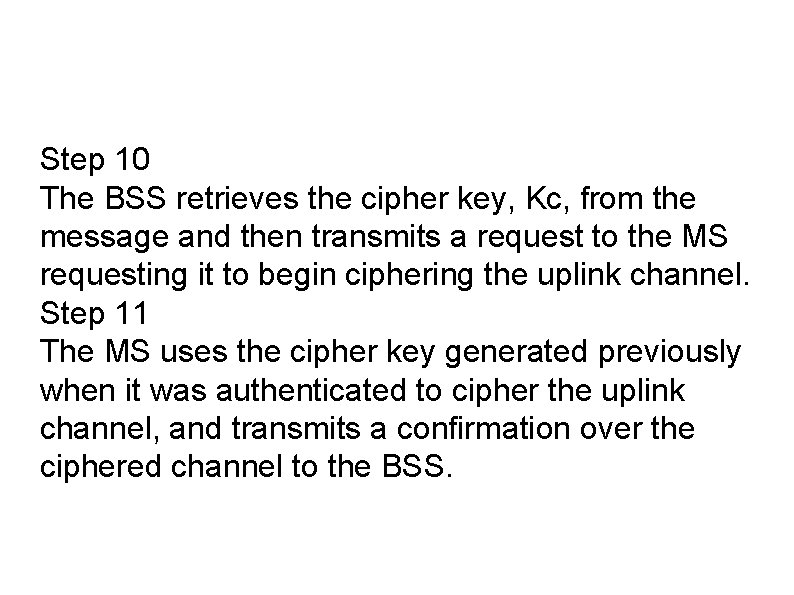 Step 10 The BSS retrieves the cipher key, Kc, from the message and then