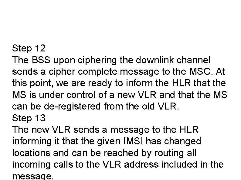 Step 12 The BSS upon ciphering the downlink channel sends a cipher complete message