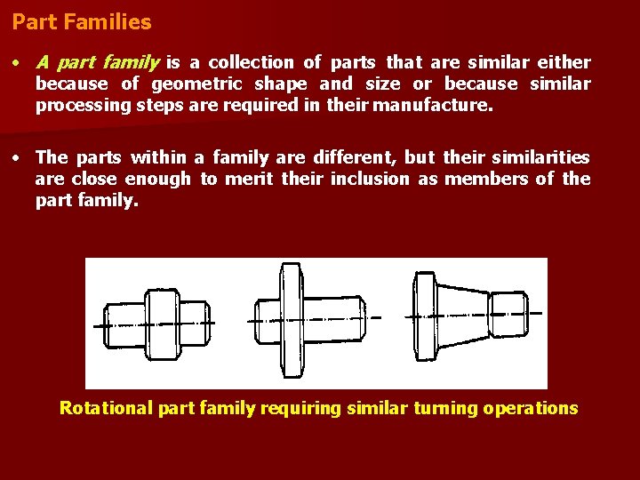 Part Families • A part family is a collection of parts that are similar