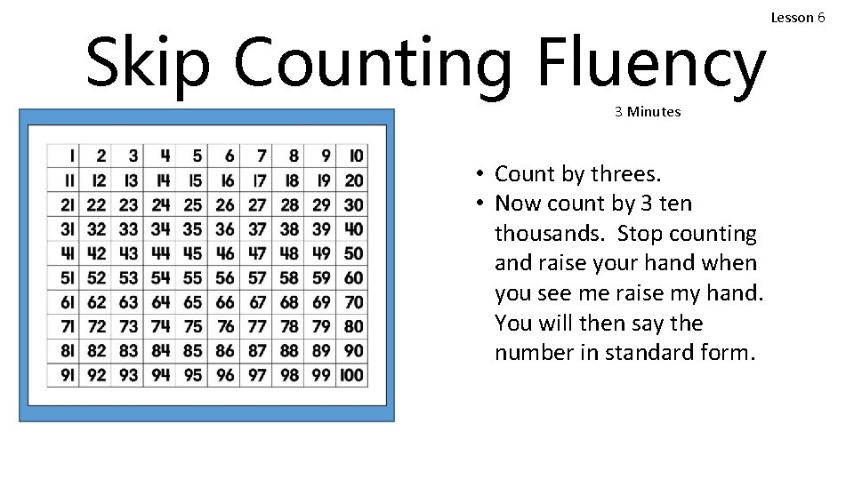 Skip Counting Fluency 3 Minutes • Count by threes. • Now count by 3