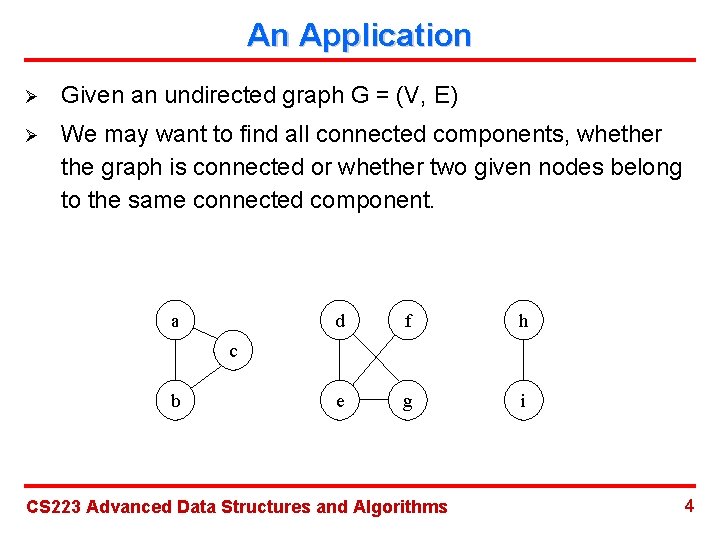 An Application Ø Given an undirected graph G = (V, E) Ø We may