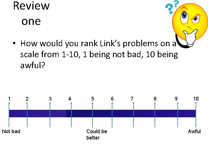 Review one • How would you rank Link’s problems on a scale from 1