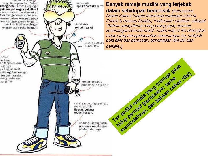 Banyak remaja muslim yang terjebak dalam kehidupan hedonistik [hedonisme: Dalam Kamus Inggris-Indonesia karangan John