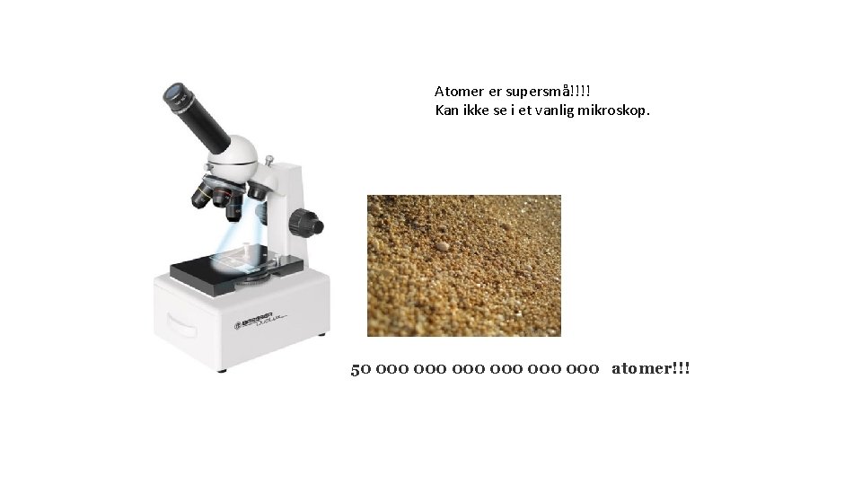 Atomer er supersmå!!!! Kan ikke se i et vanlig mikroskop. 50 000 000 000