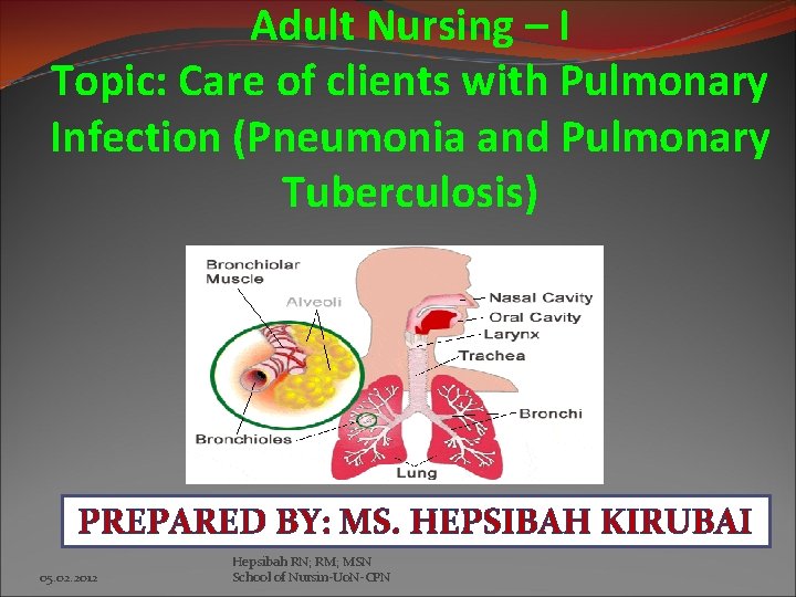Adult Nursing – I Topic: Care of clients with Pulmonary Infection (Pneumonia and Pulmonary