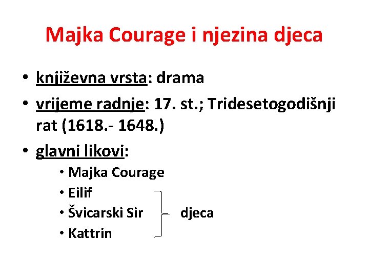 Majka Courage i njezina djeca • književna vrsta: drama • vrijeme radnje: 17. st.