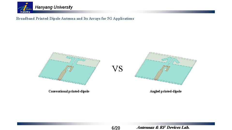 Hanyang University Broadband Printed-Dipole Antenna and Its Arrays for 5 G Applications VS Conventional