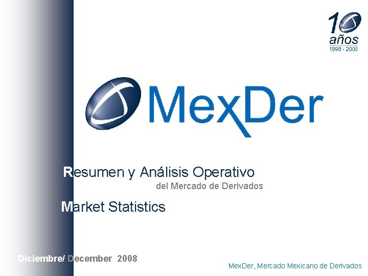 Resumen y Análisis Operativo del Mercado de Derivados Market Statistics Diciembre/ December 2008 Mex.