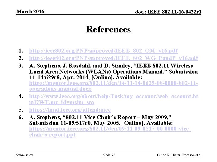 March 2016 doc. : IEEE 802. 11 -16/0422 r 1 References 1. 2. 3.