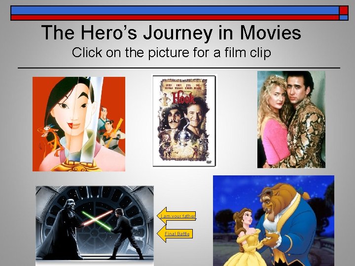 The Hero’s Journey in Movies Click on the picture for a film clip .