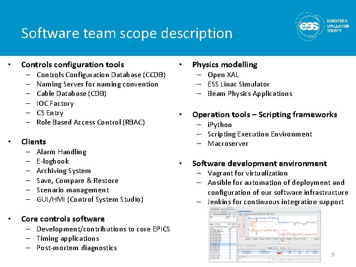 Software team scope description • Controls configuration tools – – – • Alarm Handling
