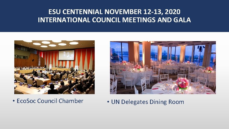 ESU CENTENNIAL NOVEMBER 12 -13, 2020 INTERNATIONAL COUNCIL MEETINGS AND GALA • Eco. Soc