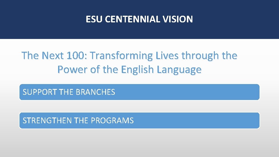 ESU CENTENNIAL VISION The Next 100: Transforming Lives through the Power of the English