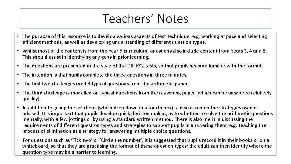 Teachers’ Notes • The purpose of this resource is to develop various aspects of Teachers’ Notes • The purpose of this resource is to develop various aspects of