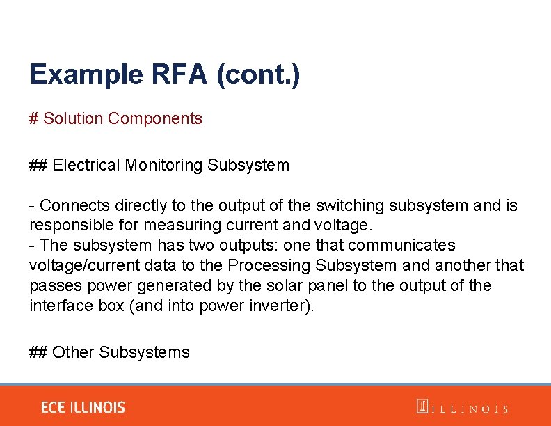 Example RFA (cont. ) # Solution Components ## Electrical Monitoring Subsystem - Connects directly