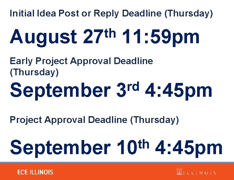 Initial Idea Post or Reply Deadline (Thursday) August th 27 11: 59 pm Early