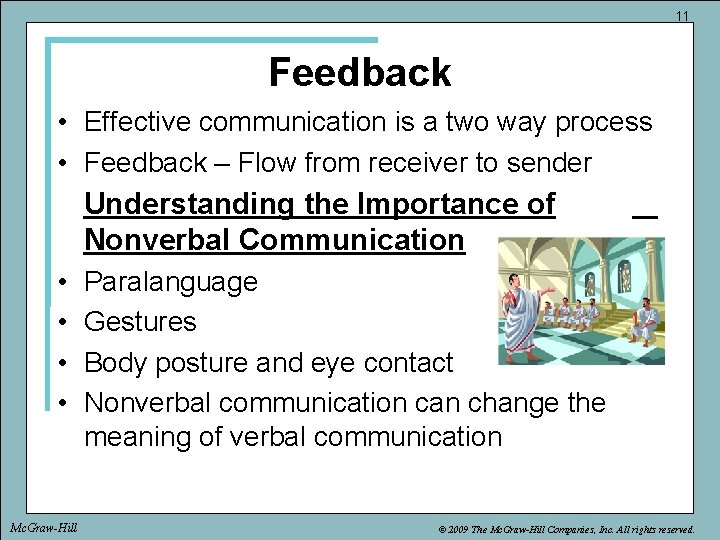 11 Feedback • Effective communication is a two way process • Feedback – Flow