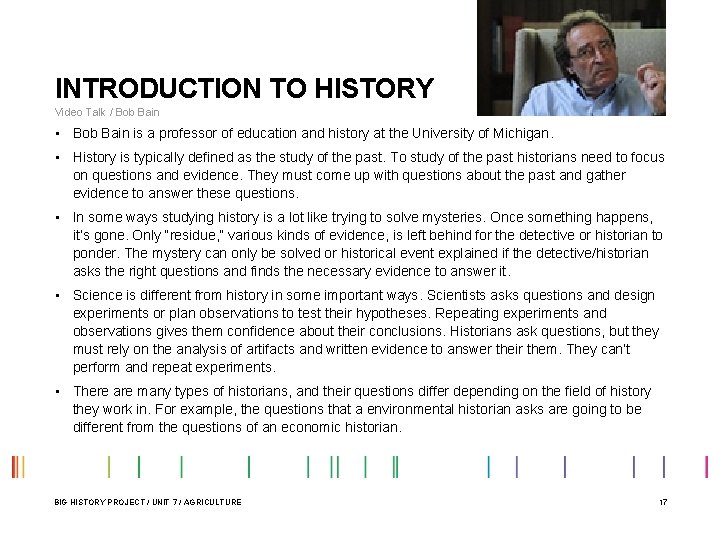 INTRODUCTION TO HISTORY Video Talk / Bob Bain • Bob Bain is a professor INTRODUCTION TO HISTORY Video Talk / Bob Bain • Bob Bain is a professor