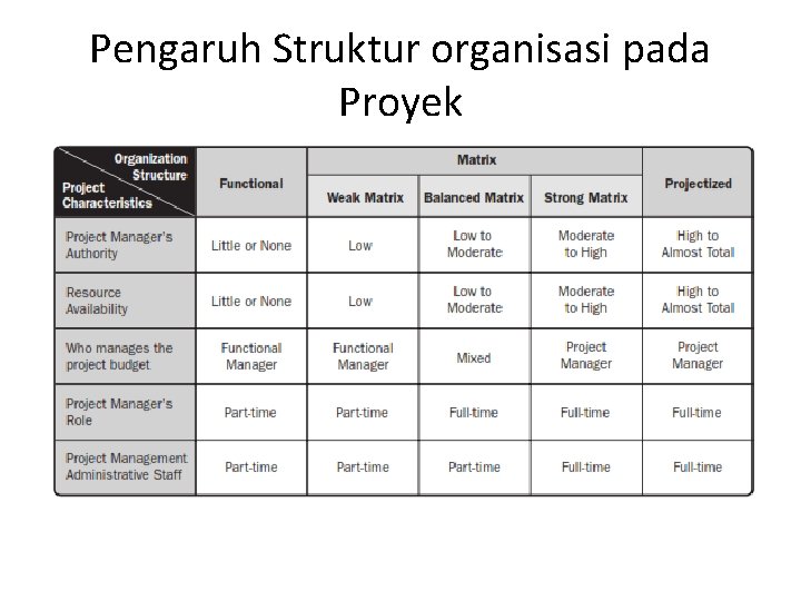 Pengaruh Struktur organisasi pada Proyek 