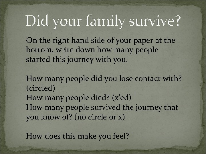 Did your family survive? On the right hand side of your paper at the