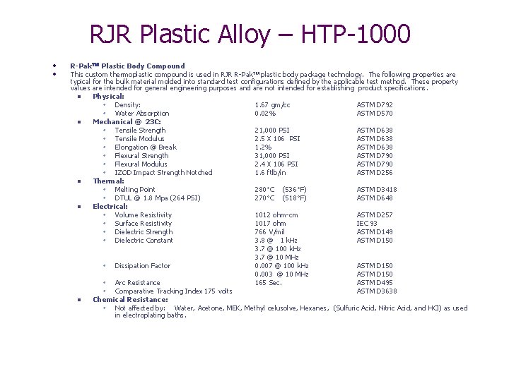 RJR Plastic Alloy – HTP-1000 R-Pak Plastic Body Compound This custom thermoplastic compound is