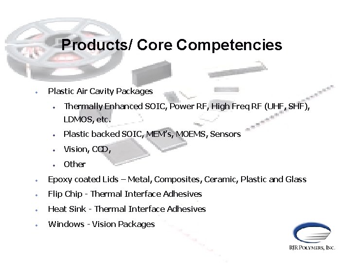 Products/ Core Competencies • Plastic Air Cavity Packages • Thermally Enhanced SOIC, Power RF,