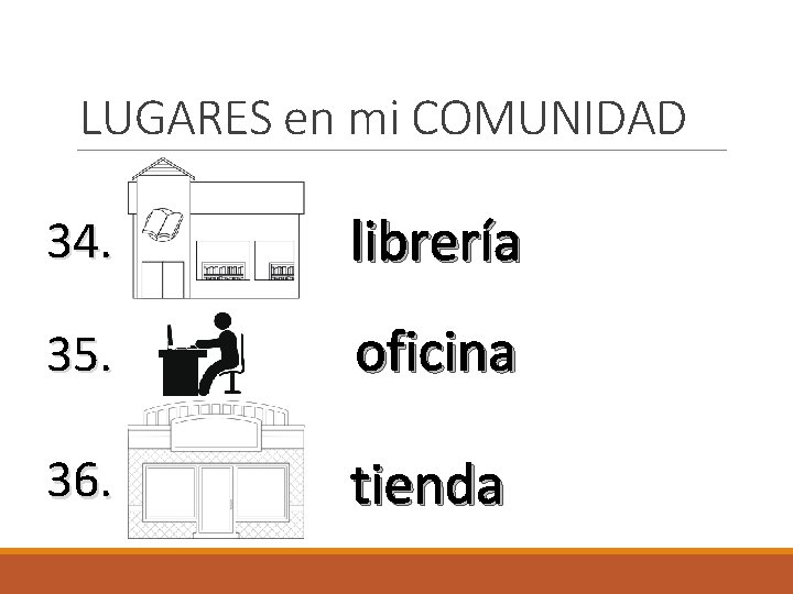 LUGARES en mi COMUNIDAD 34. librería 35. oficina 36. tienda 